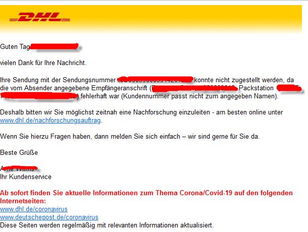 Packstation Adressfehler
